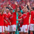 Benfica celebrate winning Portuguese league title.