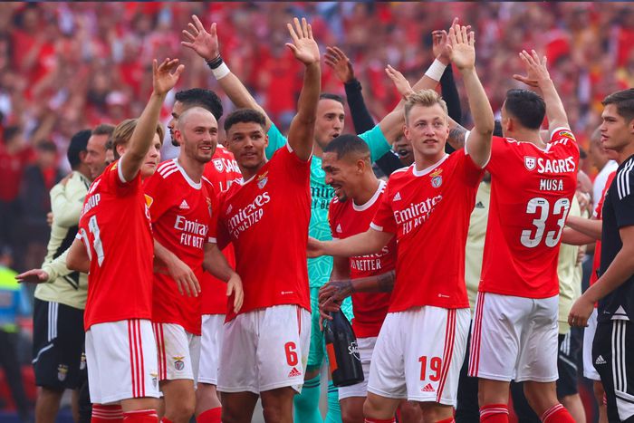 Benfica celebrate winning Portuguese league title.