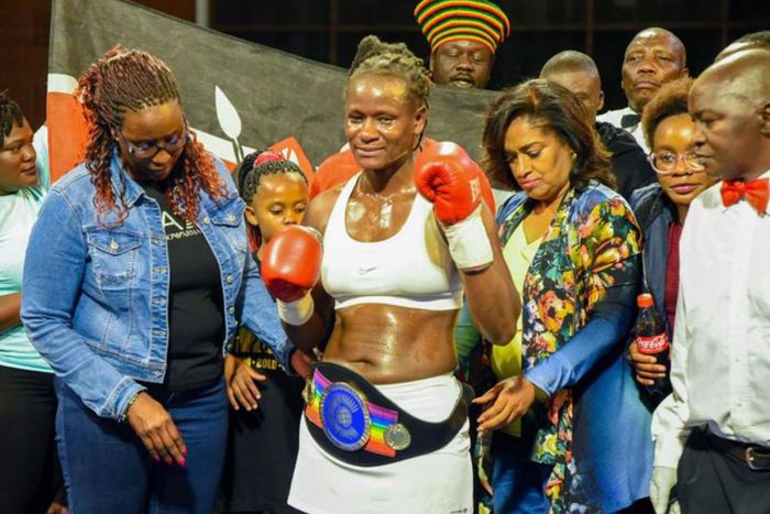 Sarah Achieng with the belt