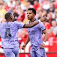 Real Madrid striker Rodrygo celebrates after scoring the winning goal against Sevilla