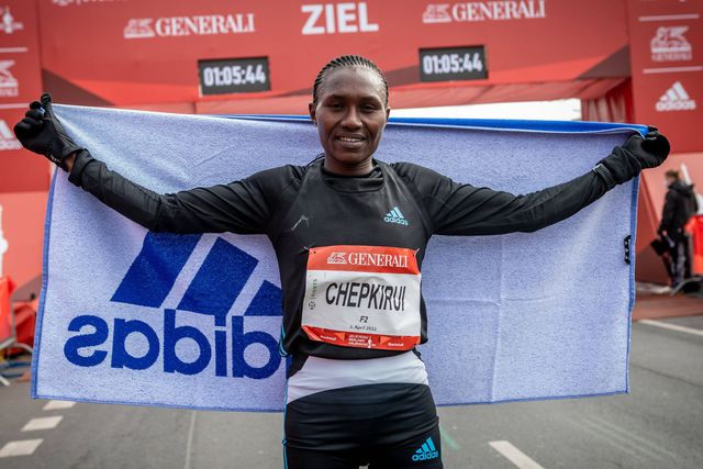 Sheila Chepkirui after winning the 2022 Berlin Half Marathon