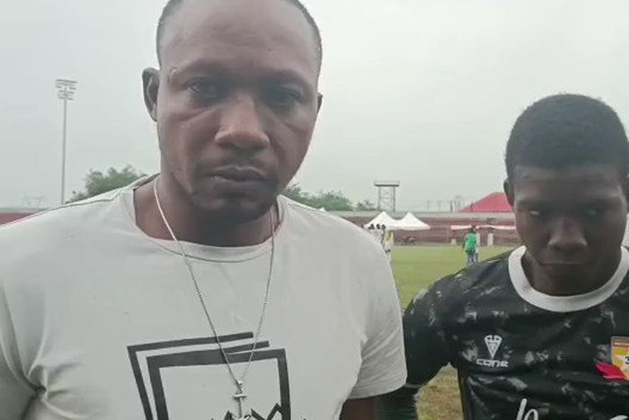 Former Super Eagles goalkeeper Dele Aiyenugba and son Daniel Aiyenugba