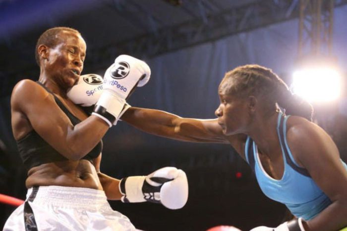 Sarah Achieng throws a punch against her opponent during a past bout.