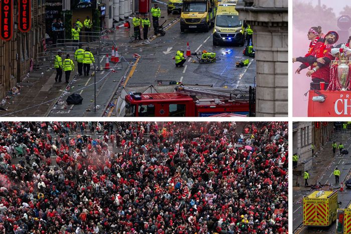 Liverpool trophy parade nearly turned tragic when a man drove a car into celebrating fans. Photos: Imago