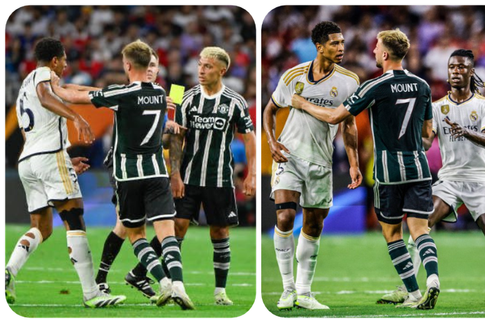 Jude Bellingham confronts Lisandro Martinez after a rough challenge