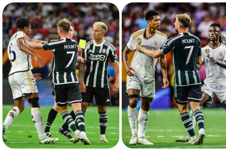 Jude Bellingham confronts Lisandro Martinez after a rough challenge