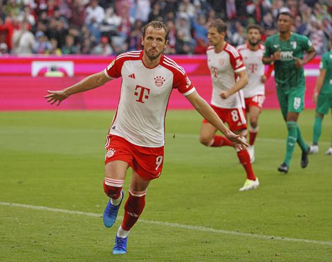 Harry Kane celebrates scoring against Augsburg || Image credit: Imago