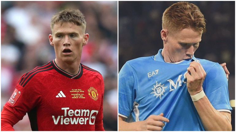 From red to blue: Scott McTominay completes transition by kissing Napoli badge.