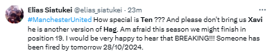 According to Manchester United fans, replacing Ten Hag with Xavi after the loss to West Ham is a downgrade.
