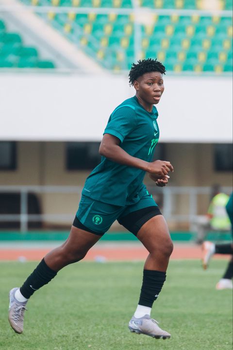 New Super Falcons forward Joy Omewa on her debut. (Photo Credit: Super Falcons/X)
