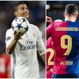 Robert Lewandowski (middle) joins Cristiano Ronaldo (left) and Lionel Messi (right) as Champions League centurions.