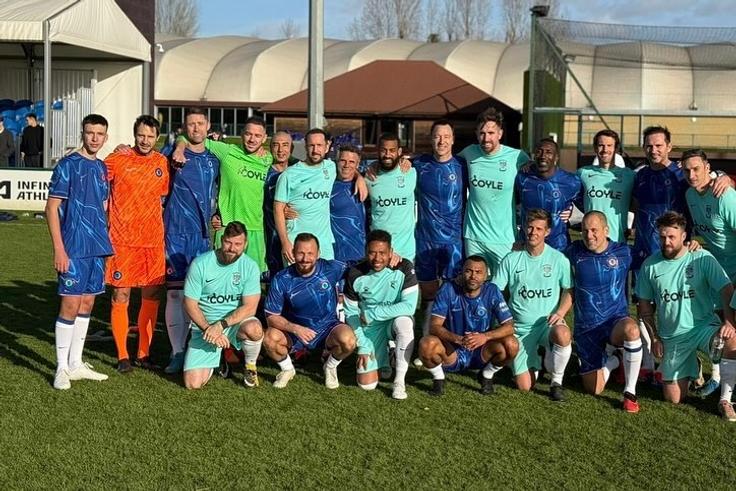 Chelsea legends Lampard, Terry, Joe Cole, and Petr Cech reunite for a charity match.