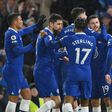 Chelsea players celebrate a goal against Bournemouth