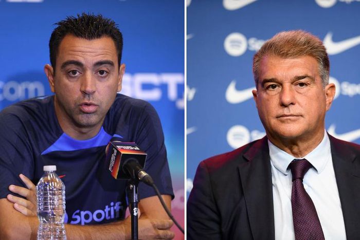 Barcelona president Joan Laporta and manager Xavi Hernandez