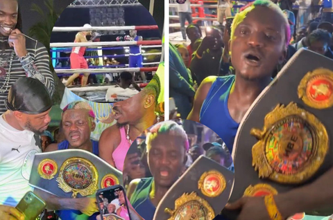 Watch: Portable beats Okocha in celebrity bout in Lagos