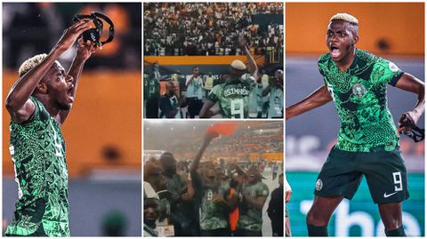 [WATCH]: Super Eagles striker Osimhen shares iconic moment with cheering fans after Cameroon masterclass