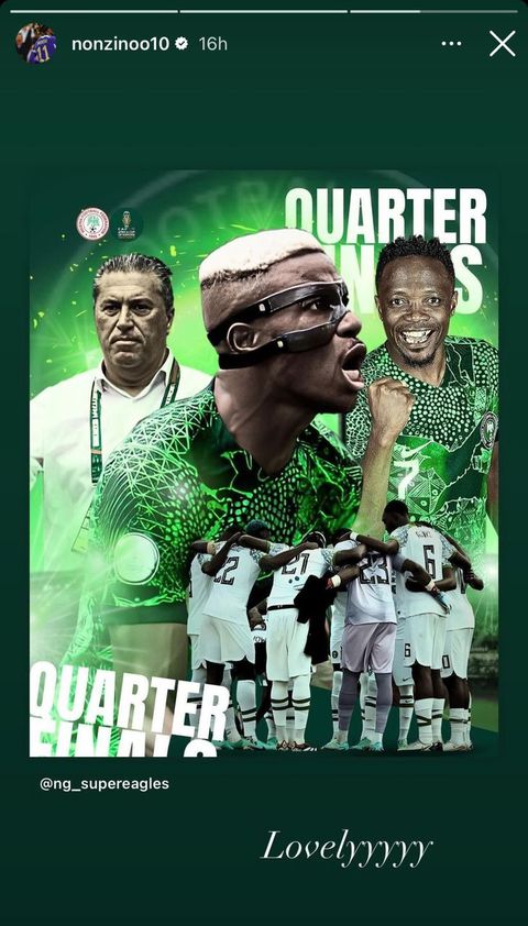 Noni Madueke reacts to Super Eagle's victory over Cameroon || Image credit: Instagram