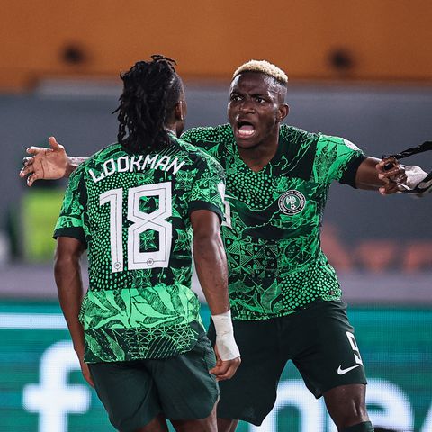 Ademola Lookman and Victor Osimhen celebrate a goal for Nigeria (Photo Credit: FIFA/Facebook)