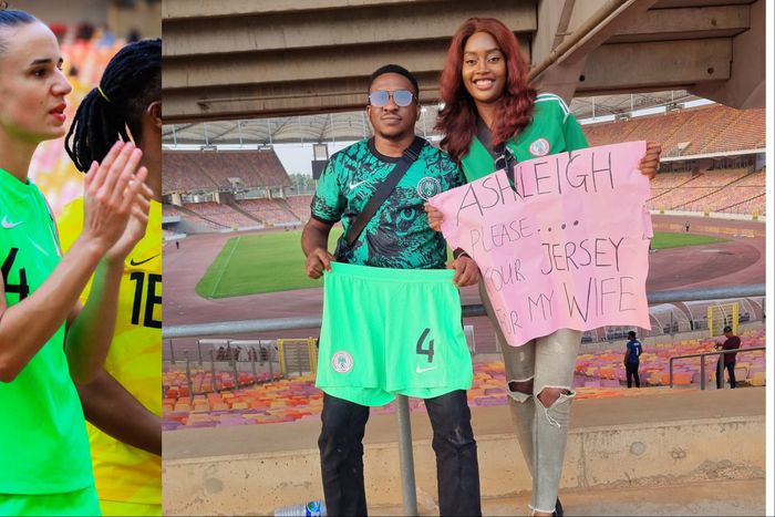 See what the married man has to say to Super Falcons of Nigeria star Ashleigh Plumptre for giving his wife her jersey.