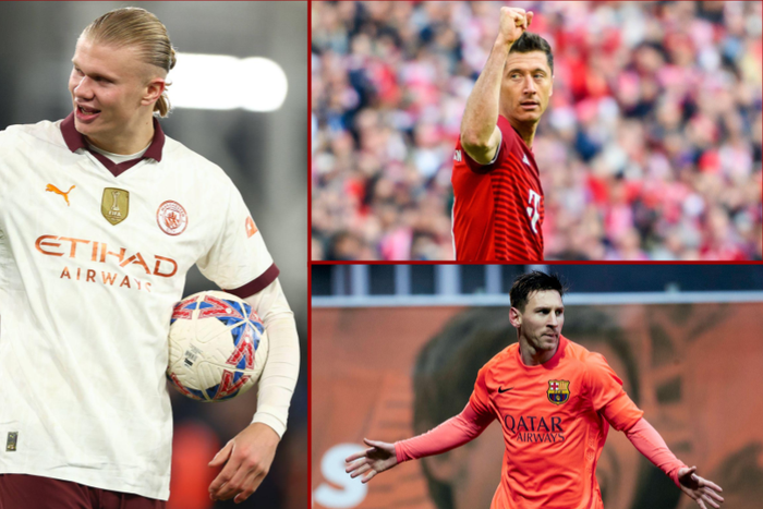 Haaland , Messi and Lewandowski have all scored five goals in a single game || Image credit: Imago