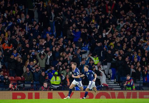 Scott McTominay celebrates scoring for Scotland against Spain