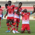 Harambee Stars skipper Michael Olunga celebrating a goal.