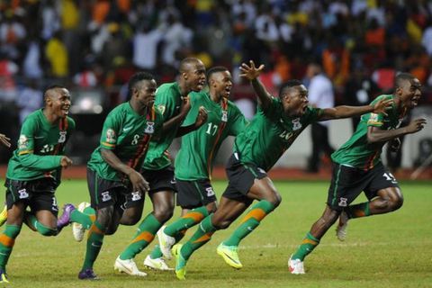 Zambia players celebrate winning the 2012 AFCON trophy| Courtesy Imago