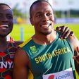 South Africa s Akani Simbine and Kenya s Ferdinand Omanyala after their close 100m final race at the 22nd African Athletics Championships in Saint Pierre, Mauritius.