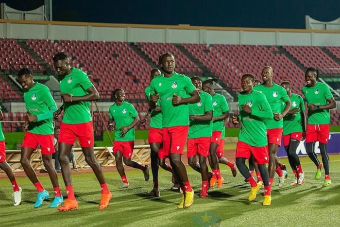 South Sudan national team players training.