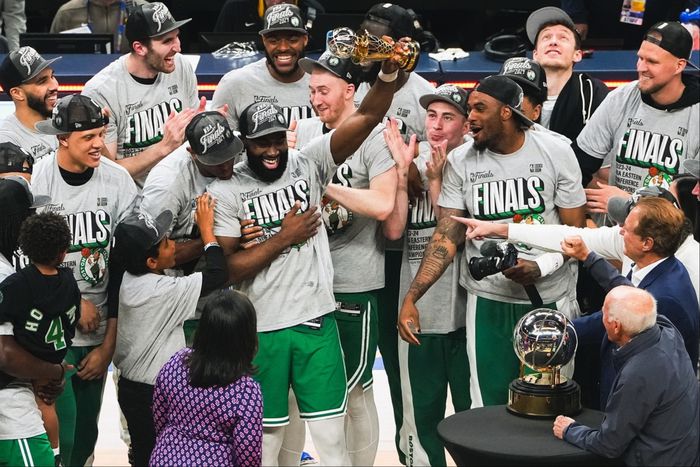 In a recap of the NBA Playoffs, Jaylen Brown wins the Larry Bird Eastern Conference Finals Trophy as Boston Celtics sweep Indiana Pacers to advance to NBA Finals