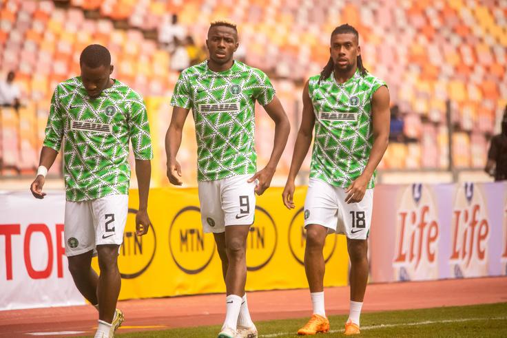 Bright Osayi-Samuel, Victor Osimhen and Alex Iwobi of Nigeria during the 2023 Africa Cup of Nations qualifiers between Nigeria and Guinea Bissau at Abuja Stadium on March 24, 2023 in Abuja, Nigeria. Photo by Victor ihechi Oguegbe