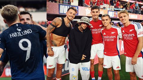 Arsenal beat Manchester United, pose with Justin Bieber in Los Angeles