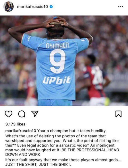 Marika Fruscio attacks Victor Osimhen on Instagram