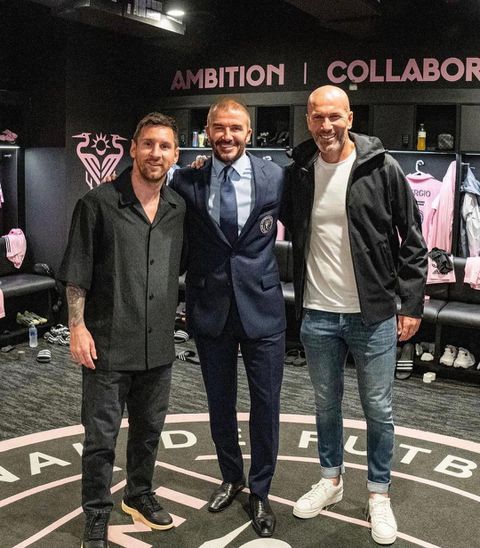 Inter Miami owner David Beckham welcomed France football legend Zinedine Zidane to the game as they posed for pictures with Messi. - Image Credit- Inter Miami