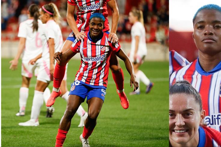 Super Falcons of Nigeria captain Rasheedat Ajibade scores for Atletico Madrid in a 4-0 derby win against Madrid CFF.