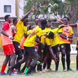 Tusker FC players celebrate a goal.