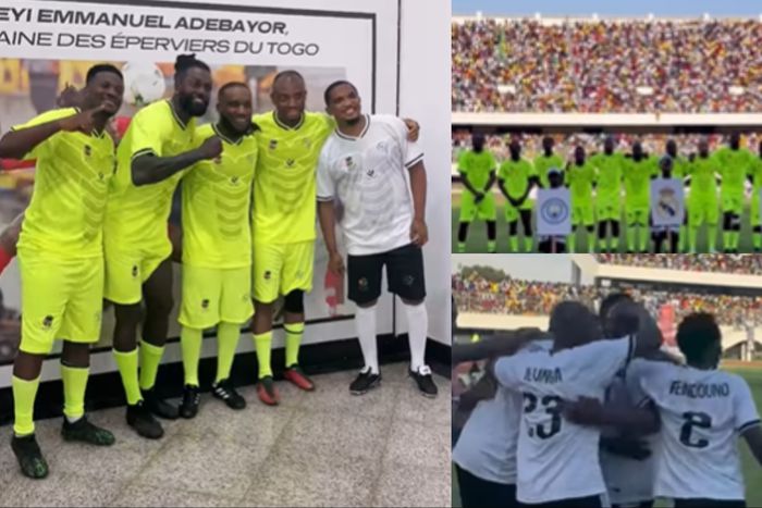 Togolese football legend of Yoruba descent Emmanuel Adebayor teams up with Kanu, Okocha, Diouf and Eto'o for farewell match.