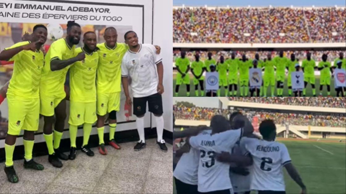 Adebayor enjoys farewell match with Kanu, Okocha, Diouf and Eto’o