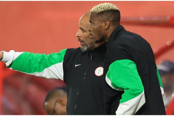 Despite the presence of superstars like Victor Osimhen, Eric Chelle (pointing) has reasons to worry about his defence heading to AFCON 2025.