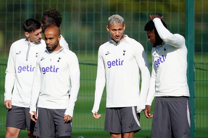 Tottenham Hotspur Training and press conference Tottenham Hotspur s Clement Lenglet, Lucas Moura, Richarlison and Emerson Royal during a training session at the Tottenham Hotspur Training