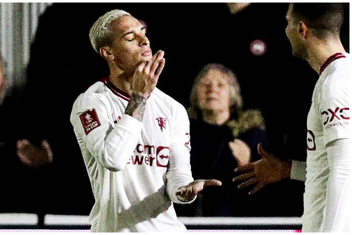 Antony celebrated a goal for the first time in 30 matches for Manchester United.