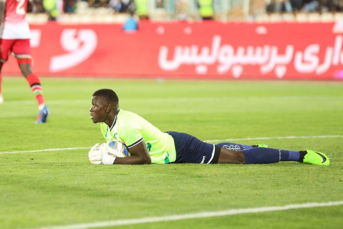 Harambee Stars goalkeeper Patrick Matasi making a save.