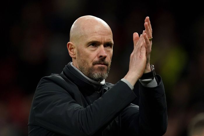 Manchester United manager Erik ten Hag applauds during FA Cup match at Old Trafford.