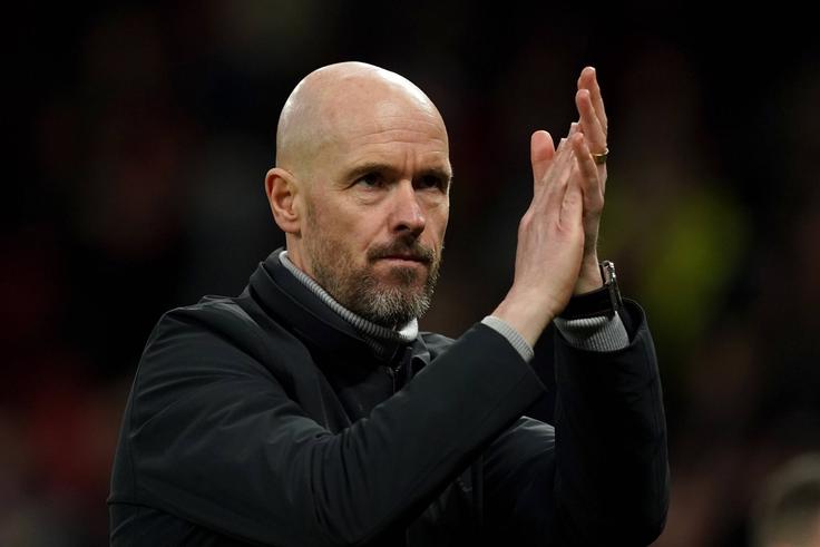Manchester United manager Erik ten Hag applauds during FA Cup match at Old Trafford.