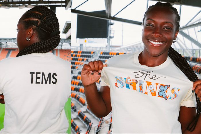 During Houston Dash’s She Shines Night, Super Falcons of Nigeria star Michelle Alozie chose to celebrate Grammy Award winner Tems.