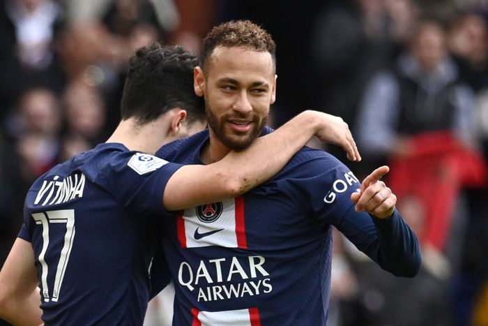 Neymar celebrates a goal for PSG.