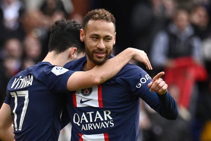 Neymar celebrates a goal for PSG.