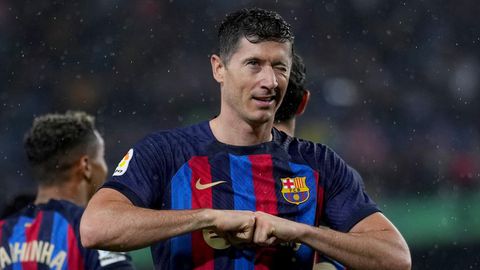 Robert Lewandowski after scoring for Barcelona against Real Betis