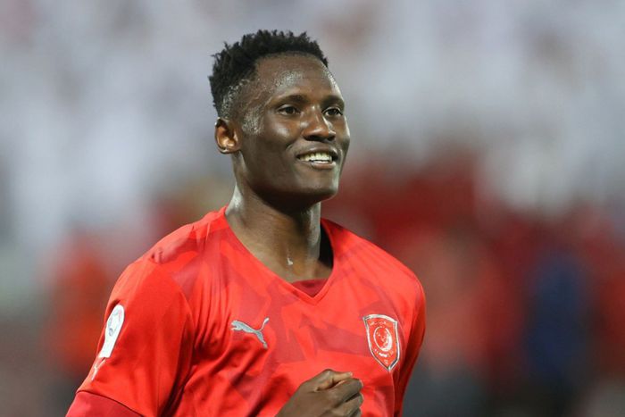 Michael Olunga celebrates Al Duhail goal.