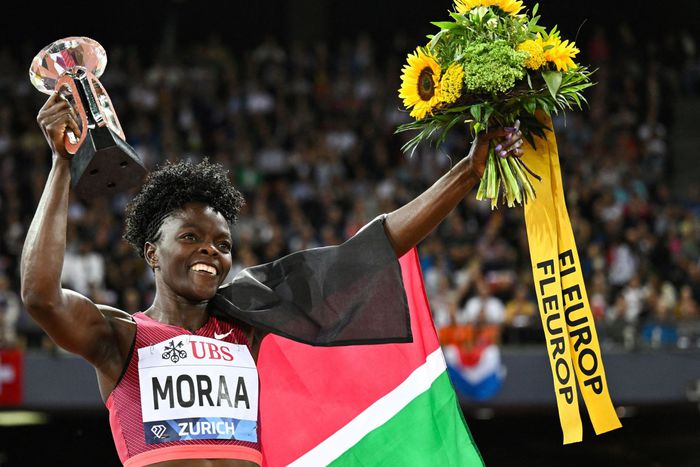 Mary Moraa celebrating a win.